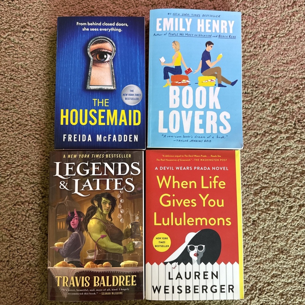 Lot of 4 Misc Book Bundle-The Housemaid, Legends & Lattes, Book Lovers, Plus 1